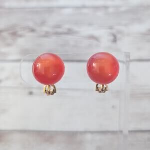Vintage Clip On Earrings Retro Orange Ball